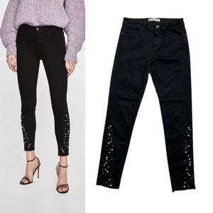 Zara Black Pearls Embellished Jeans 6 28
